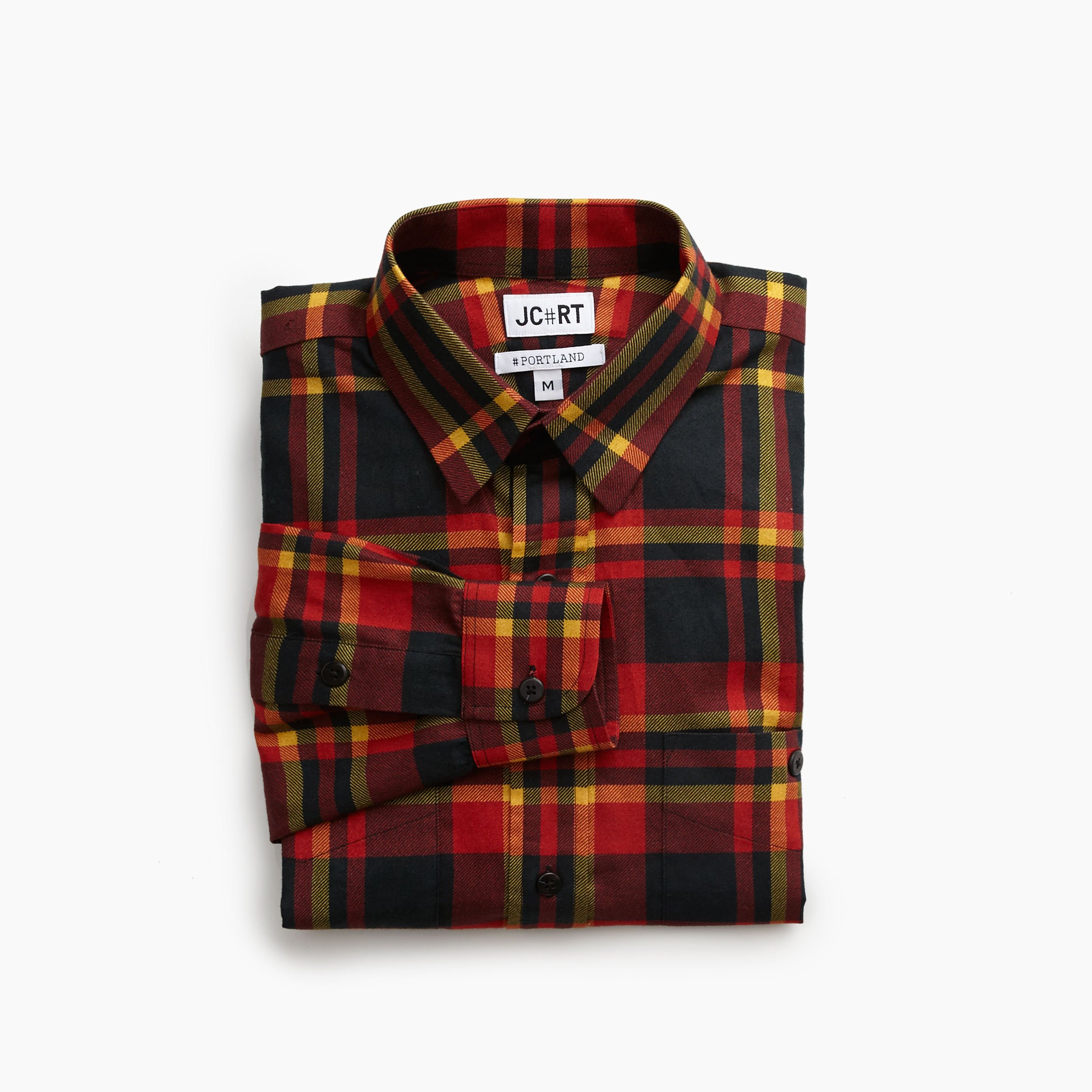 JCRT custom, limited edition plaid flannel inspired by the bold graphic color and layout of Sunshine Rock